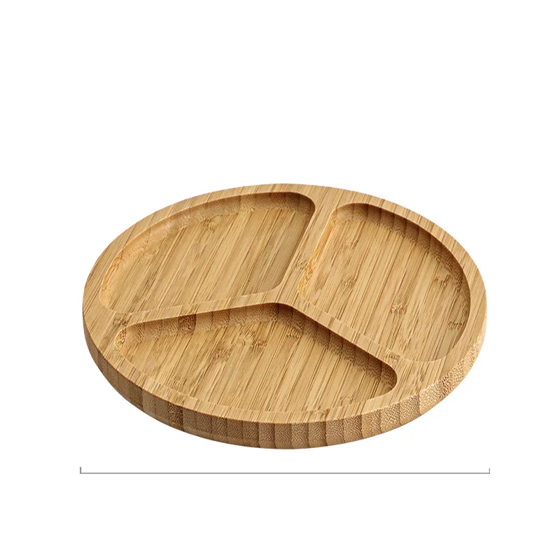 Eco-friend Round Bamboo Serving Restaurant 4 Compartment Breakfast Tray Snack Serving Plate with Lid dome cover