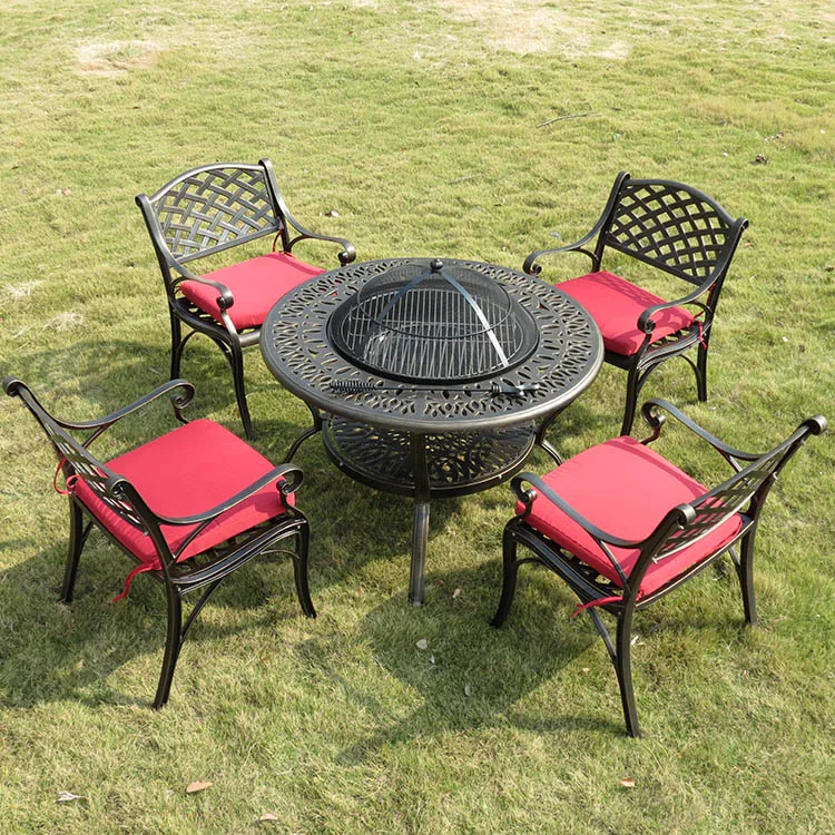 Garden Set Cast Aluminum Outdoor Furniture Patio Dining tavolo da giardino Chair Set Charcoal BBQ Table