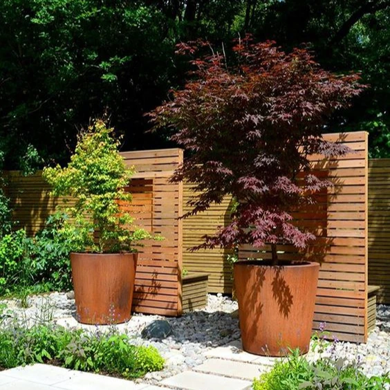 Large Modern Sphere Plant Box Metal Flower Pot Garden Rusty Bespoke Corten Steel Planter Box
