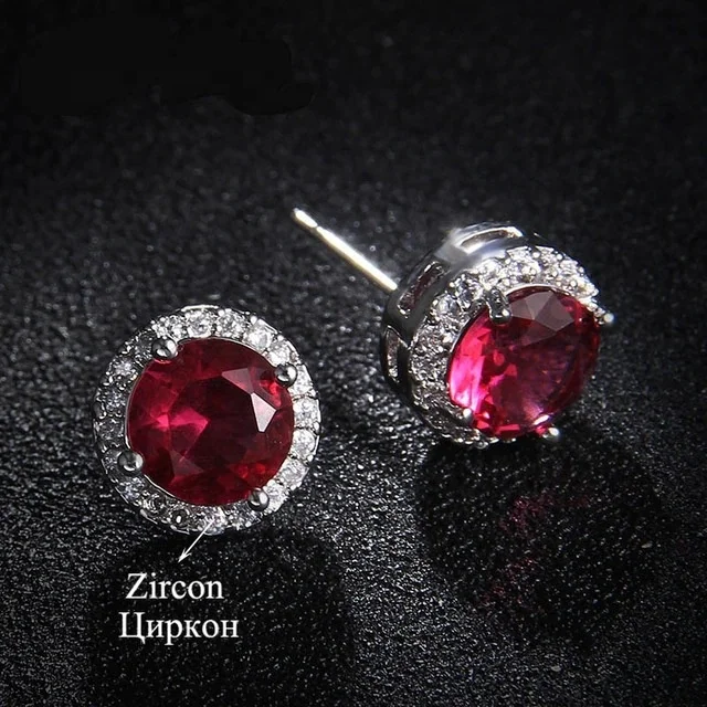 Luxury Fashion Small  Round Stud Earrings Cute Silver Color Wedding Earrings Boho Double Zircon Stone Earrings For Women