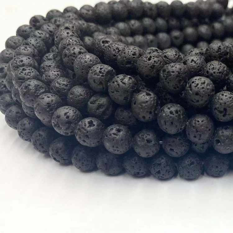 Wholesale black Lava Stone 8mm/10mm/12mm/14mm High Quality Loose Smooth Round Bead Strand