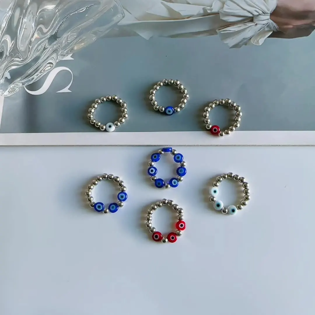 Classic Vintage Beaded Ring Elastic Glass Coloured Metal Rice Beads Stainless Steel Fashion Jewelry Toe Ring