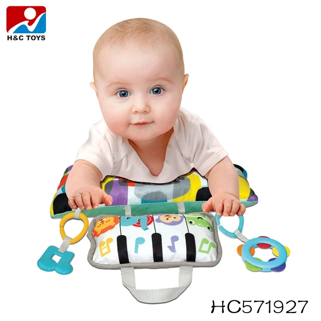 Comfortable soft cartoon animal game lie down pillow toy with rattle baby pillow u shape