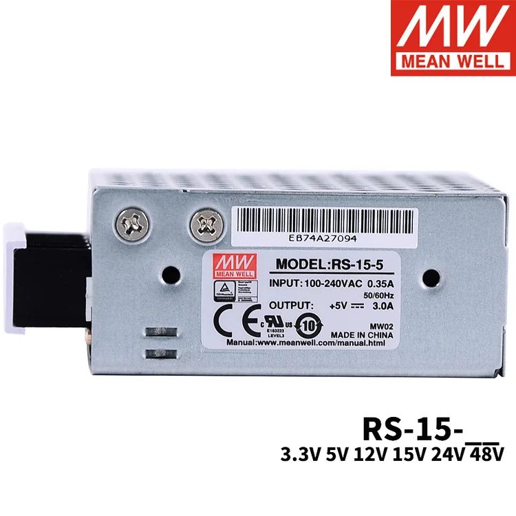Mean well RS-15-5 15W Output 5V 0~3A DC single output Switching Power Supply RS-15W 5v 3.3V-48V High reliability compact