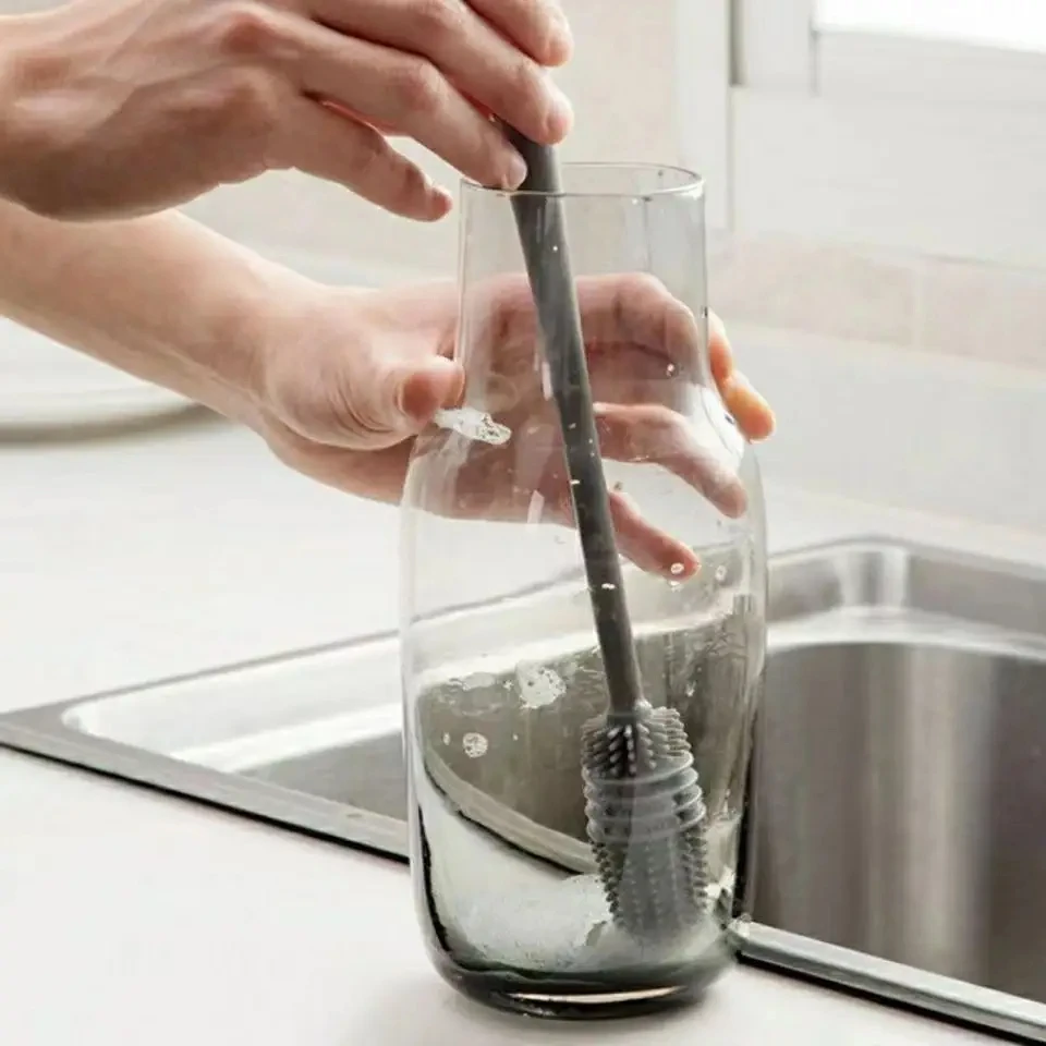 High Quality  Hot Sale  Multifunctional Silicone Long Handle Brush For Baby Feeding Bottle