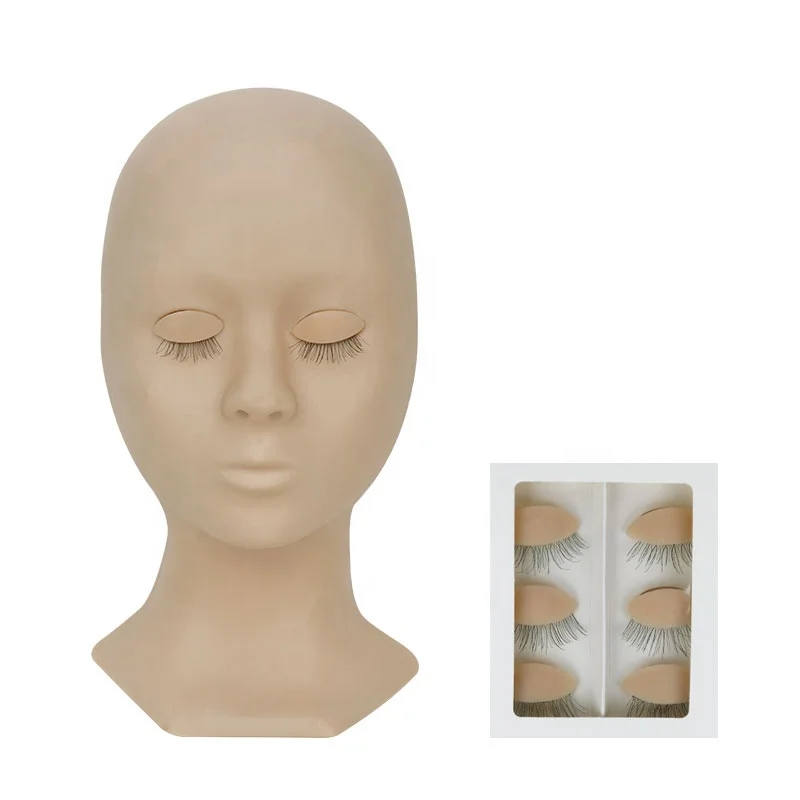 Eyelashes Extension Silicone Head Mannequin Removable Eyes Beauty Salon Learner Practice Head Model Replacement Eyelids