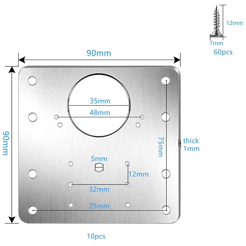 Cabinet Hinge Repair Plate Kit Kitchen Cupboard Door Hinge Mounting Plate with Screws Flat Fixing Brace Brackets