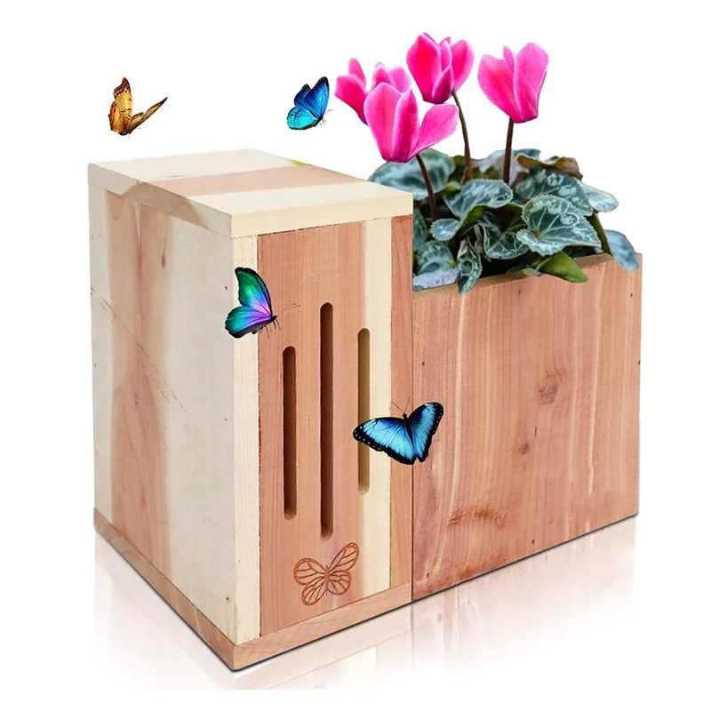 Custom logo muti function wood butterfly house flower planter pots