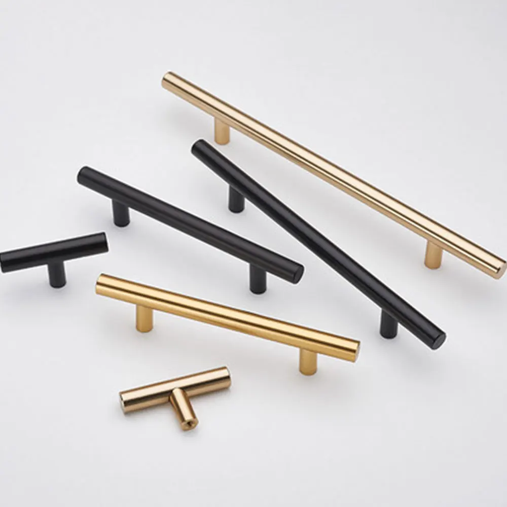 Classic T Bar Sliding Profile Handle Aluminum Brushed Brass Black Plated Furniture Multi Size Modern Handle Kitchen Cabinet