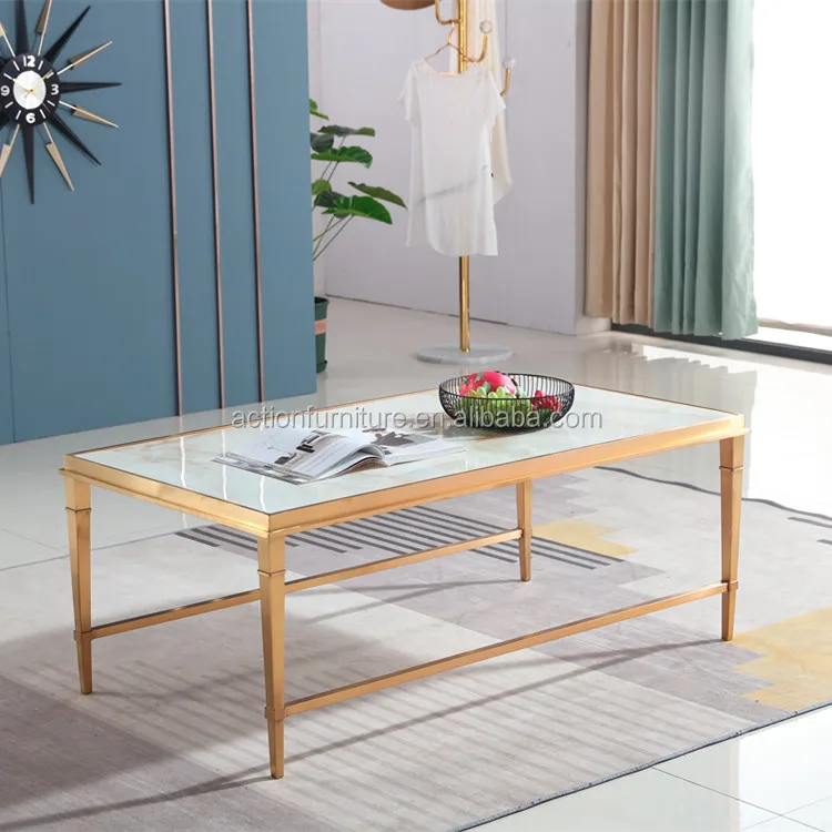 New Italian design wholesale modern gold stainless steel round glass or marble top coffee table side table for living room