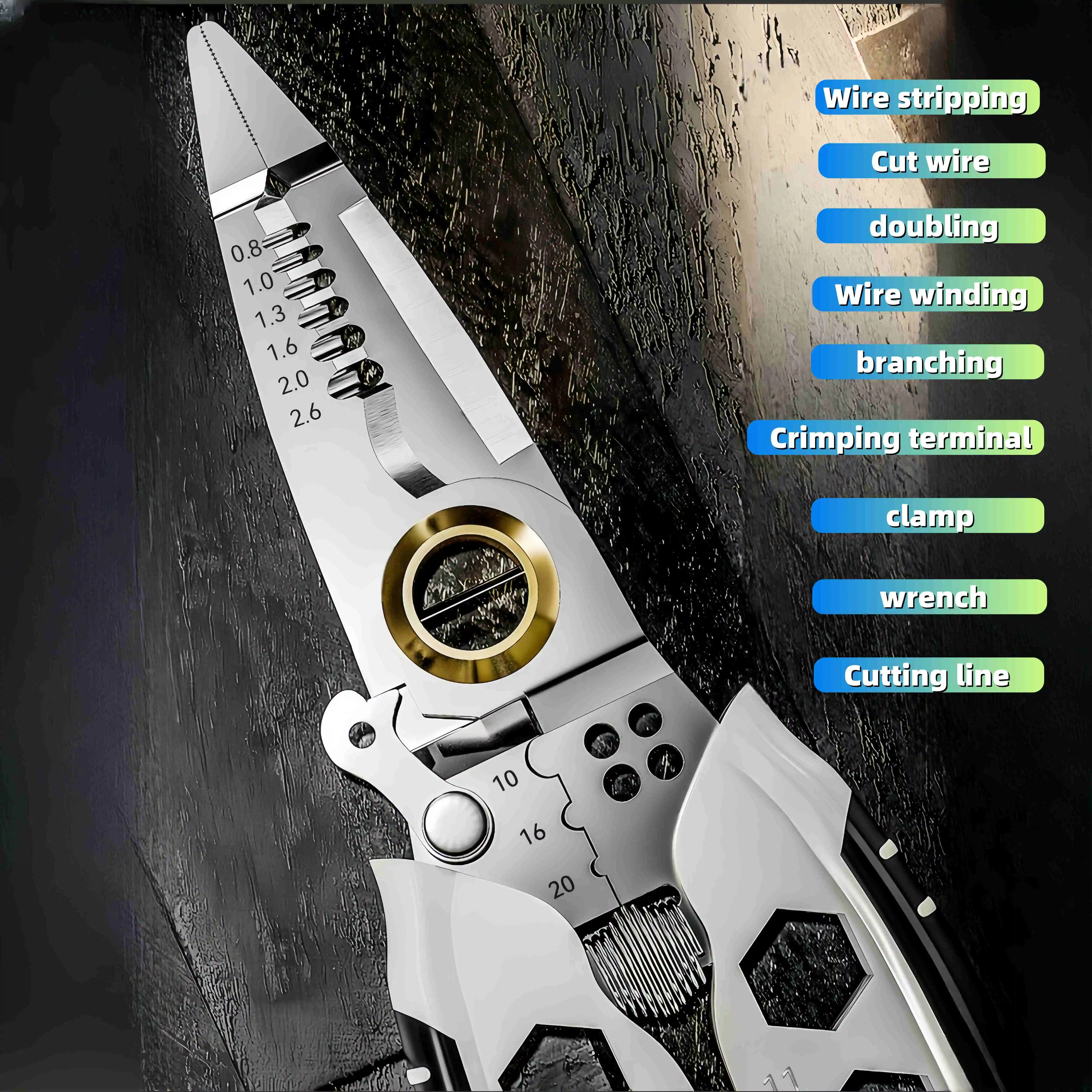 Electrician Crimping Pliers Serrated Jaw Soft Grip Plastic Handle Multi-Functional Wire Stripping Tool Industrial Use