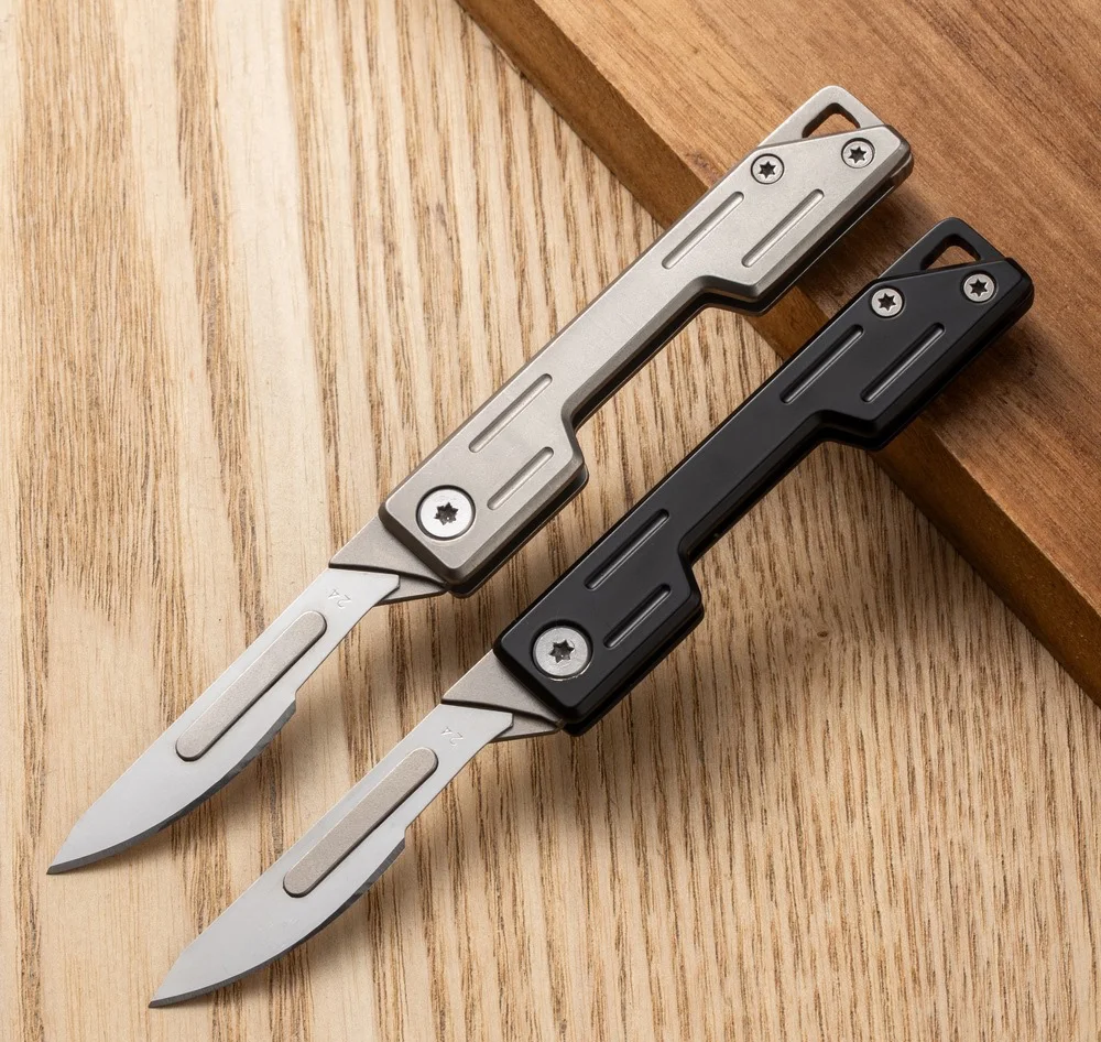 MINI Pocket Knife #24 10pcs Replaceable Blade Stainless Steel Handle Utility Edc Keychain Knives Compact Slim Unboxing knife