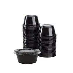 Disposable Clear Black Plastic PP 1/2/3/4 Oz Seasoning Sauce Container Cup With Lid Salad Dressing Condiment Cups Portion cups