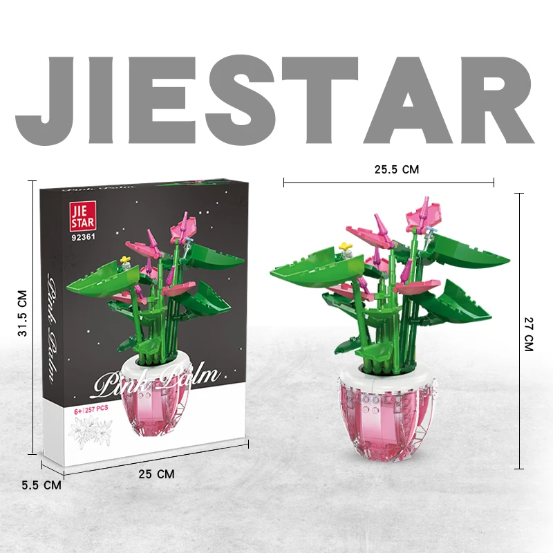 JIE STAR 92361 строительные блоки в горшках цветы Креативные украшения для офисного стола рождественские подарки розовый пальмовый цветок