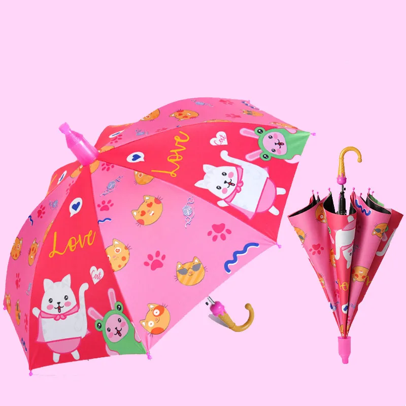 Wholesale 190T 8K UV Straight Umbrella Semi Automatic Custom Logo Printing Kids Safety Vinyl Umbrella For Children