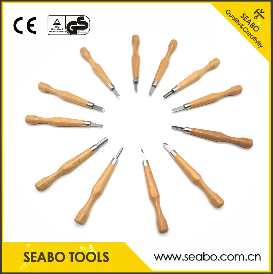 Набор ножей для резьбы SKS7 с ручкой из буковой тыквы, 12 шт.