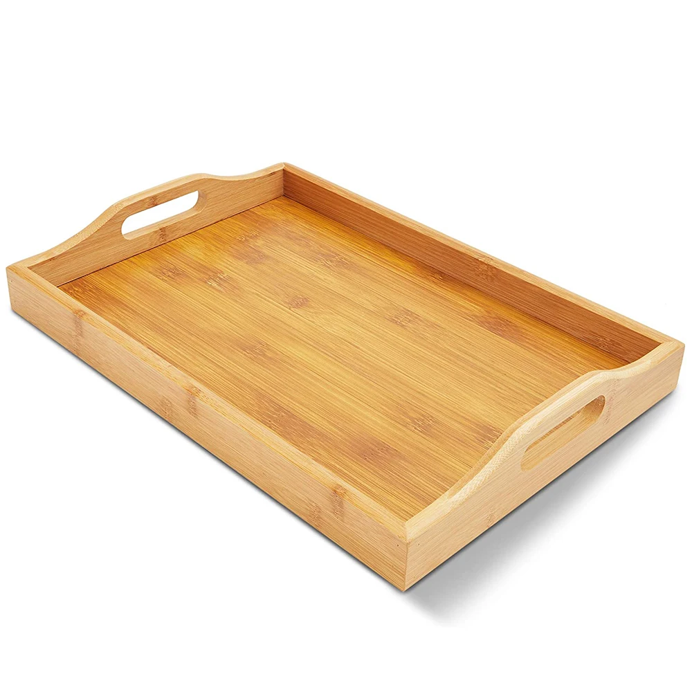 
Bamboo Wood Serving Tray with Handles for Food 