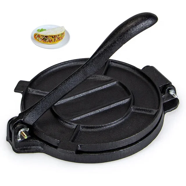 New Design Classic Durable Custom Logo 8inch Pre Seasoned Cast Iron Tortilla Press roti maker With Fold Handle