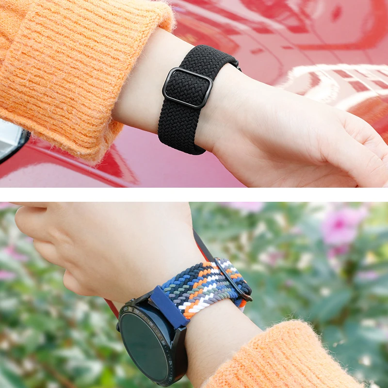 20mm 22mm Quick Release Pin Loop Strap Wristband for Huawei Watch GT3 Adjustable Nylon Braided Elastic Watch Band