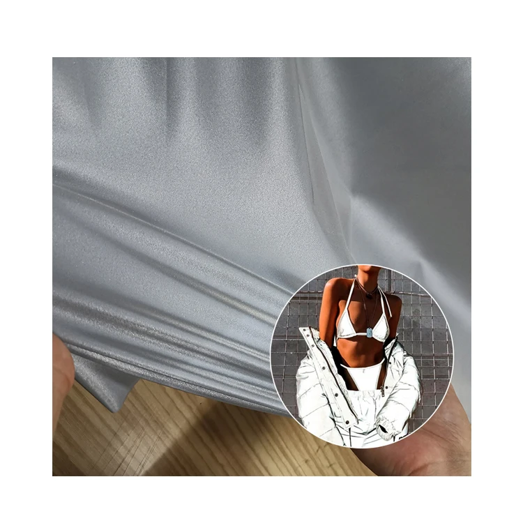 Sliver Iridescent Reflective Spandex Fabric 4 Ways Elastic for Fashion Clothes