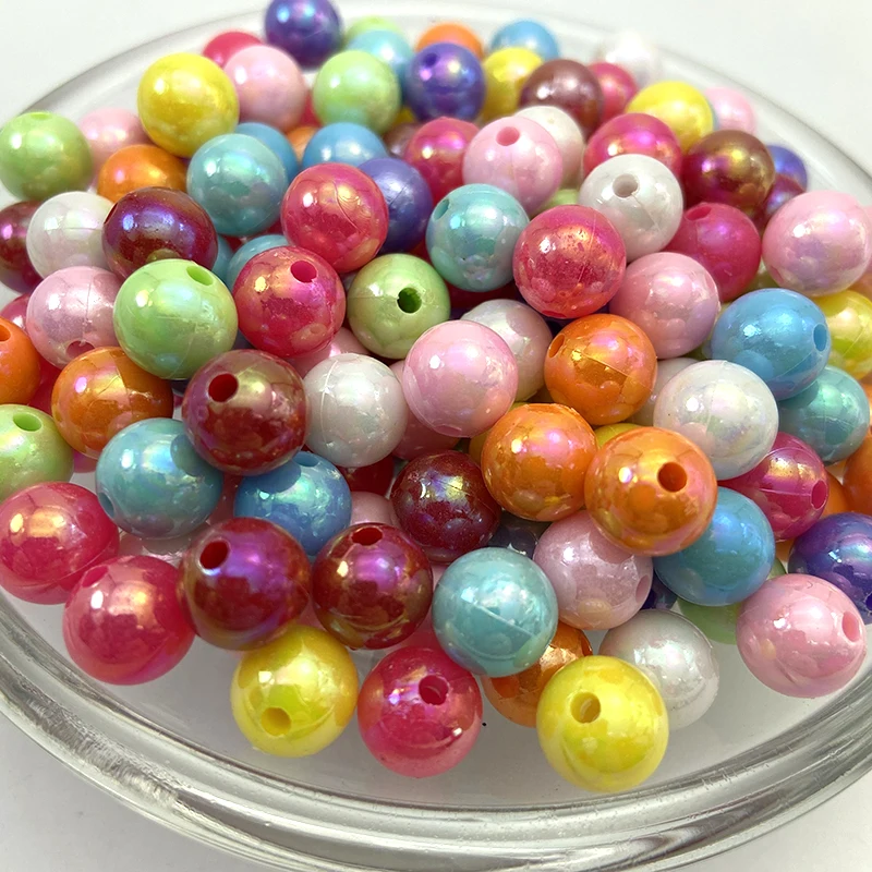 Factory Wholesale Plastic Plating Colorful Round Beads Acrylic AB Loose Beads For Jewelry Making Decorative Accessories Beads