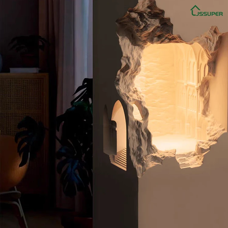 Notre Dame Plaster Wall Sconce Recessed Ambient Light Corner Bedroom Bedside Hallway Creative Corner Light Vintage Art
