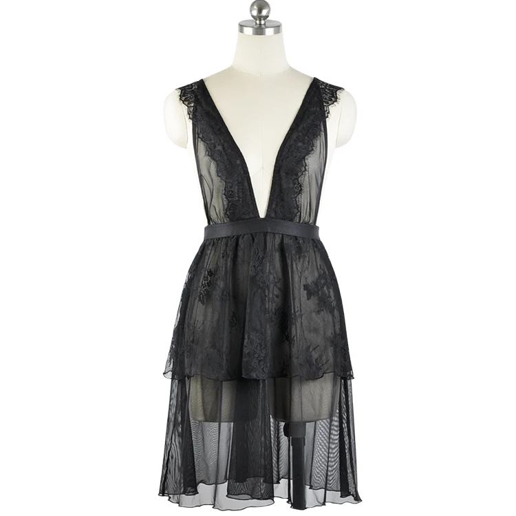 RTS Ladies Sexy Inner Sleep Wear Underwear Night Wear Sexy Black Sexy Lace Transparent Lingeries