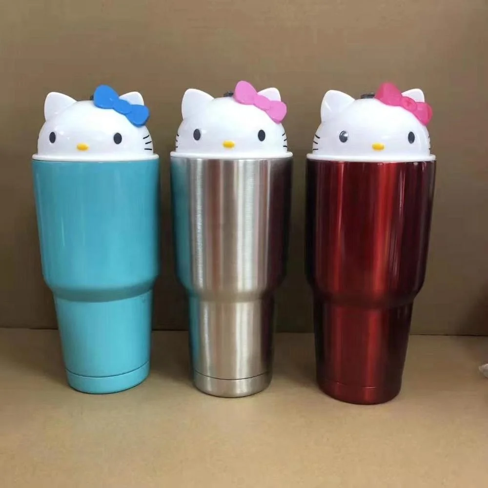 
30oz stainless steel vacuum insulated tumbler with hello kitty cap,new cat shape straw lid 