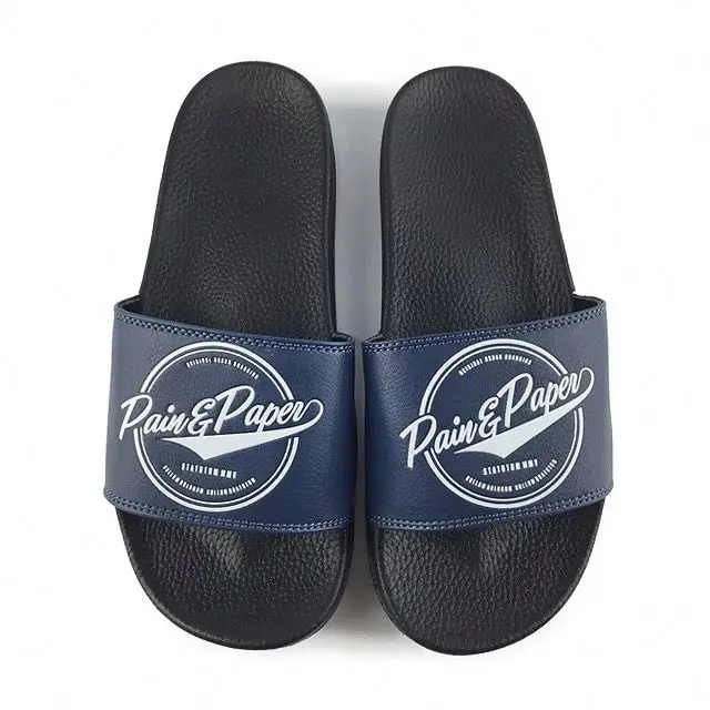 Chenyu PVC logo mens slippers outdoor street wear sleepers slides for men, OEM logo unisex sandals flat shoes slipper