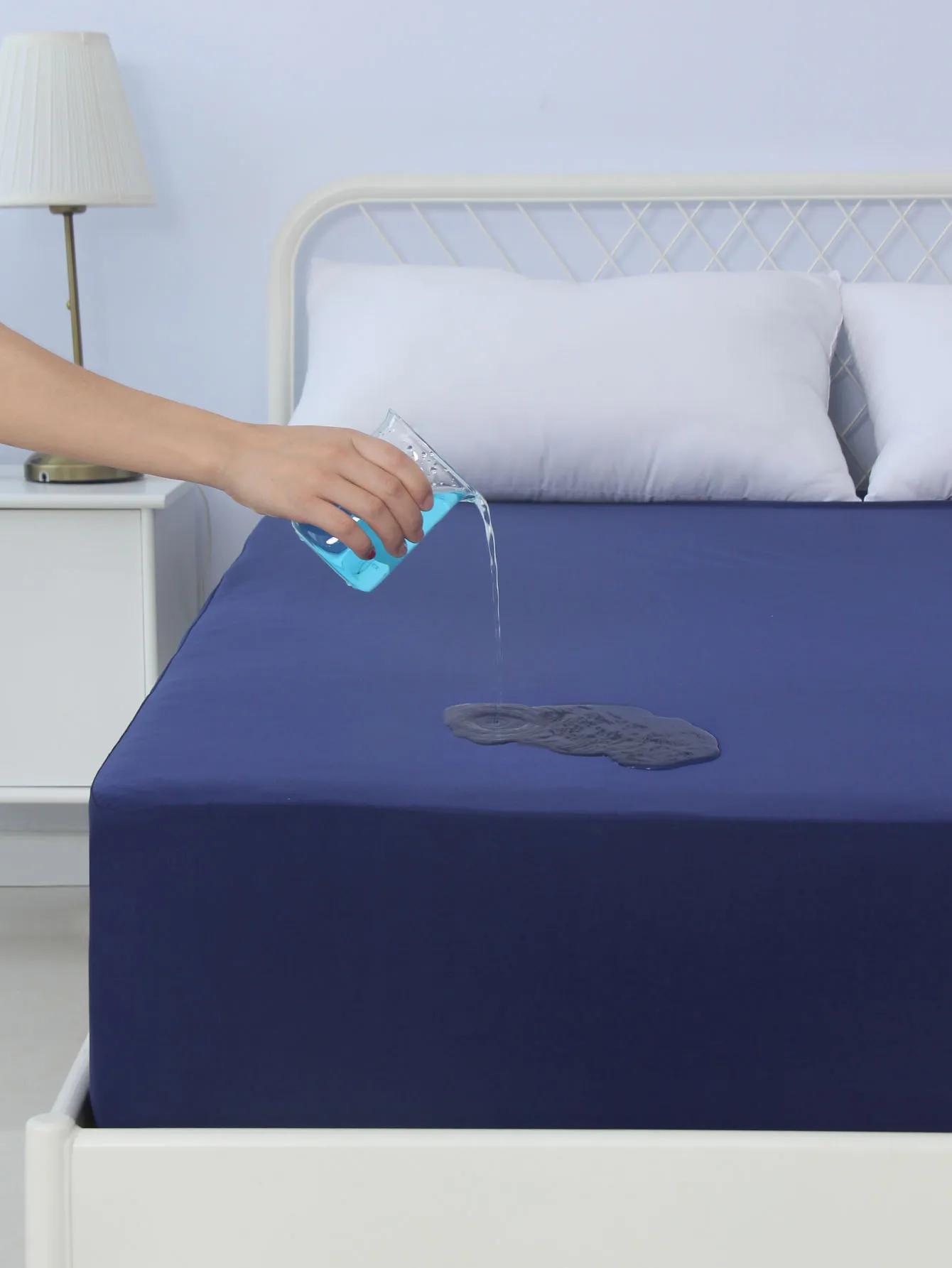 dark blue color waterproof bed sheet mattress cover protectors polyester knit