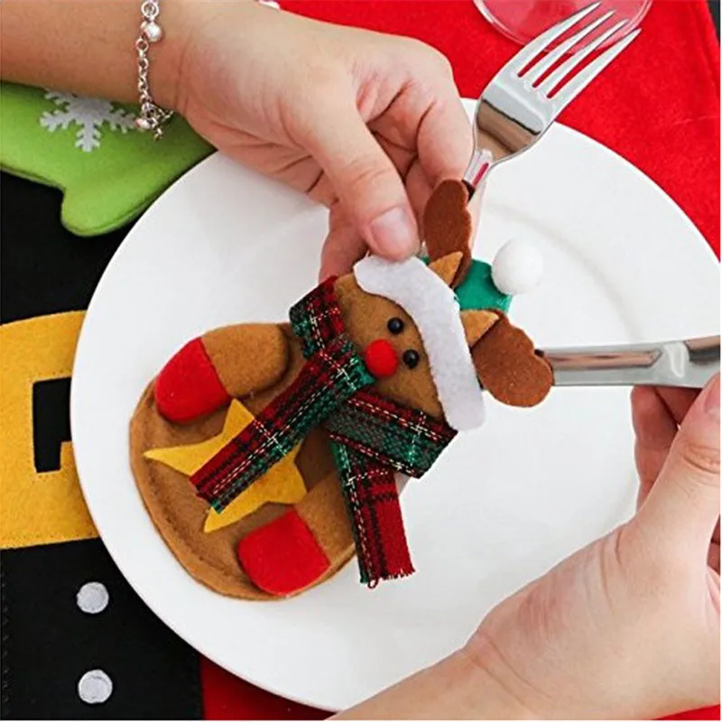 Christmas Silverware Holders Pockets Cutlery Cover Xmas Party Home Table Dinner Knifes Forks Bags Decorations