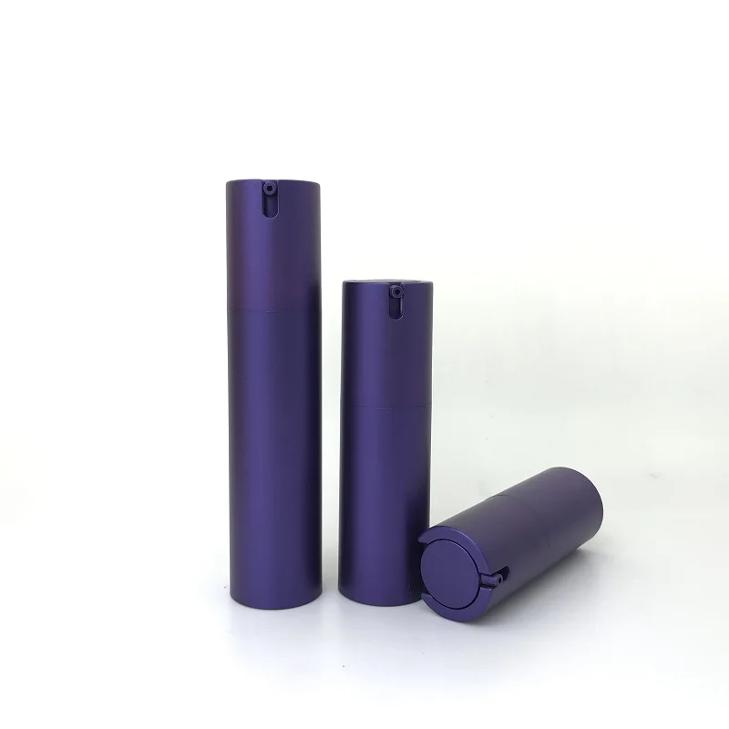 
luxury lotion airless pump bottle 15ml 30ml aluminum purple acrylic airless pump bottle 50ml 