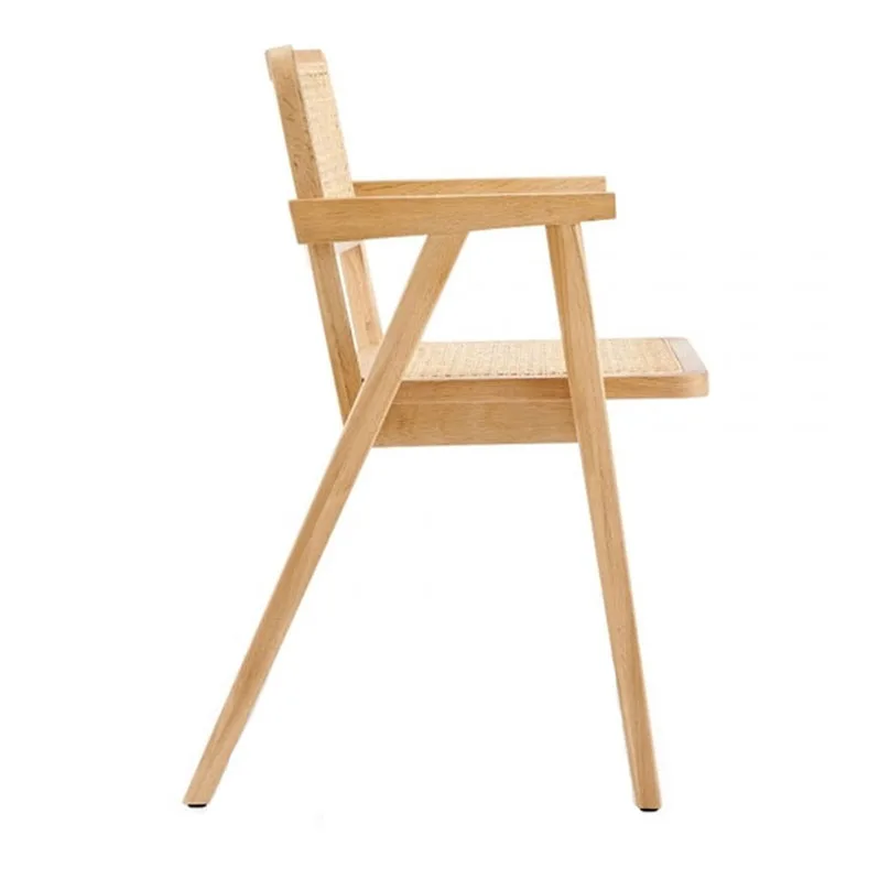 Cheap European Cane Rustic Hand Chair Solid Wood Frame Armchair Rattan Dining Chairs