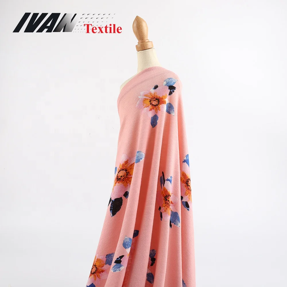Wholesale custom printed 96% viscose 4% spandex floral knitting cloth stretch fabric for women dress