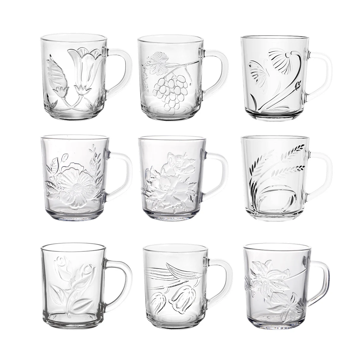 JINGHUANG GLASSWARE Factory Customized Arabian Crystal Coffee Cup Mug Glass Tea Cup Set With Handle Tea Cups