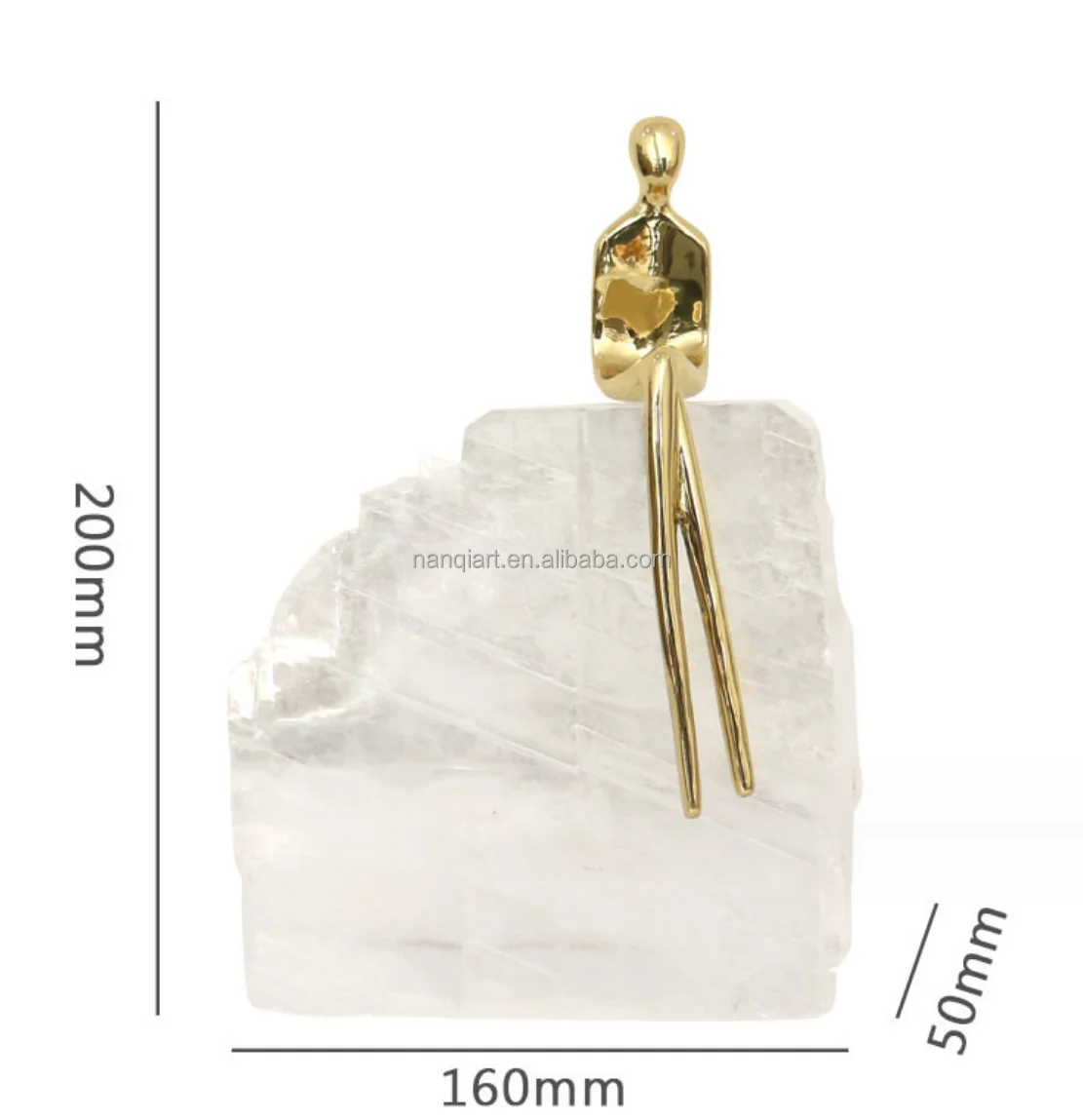 High Quality Handmade Crystal Artificial Copper Figure Abstract Art Statues Creative Home Decor Ornament With Natural Stone Base