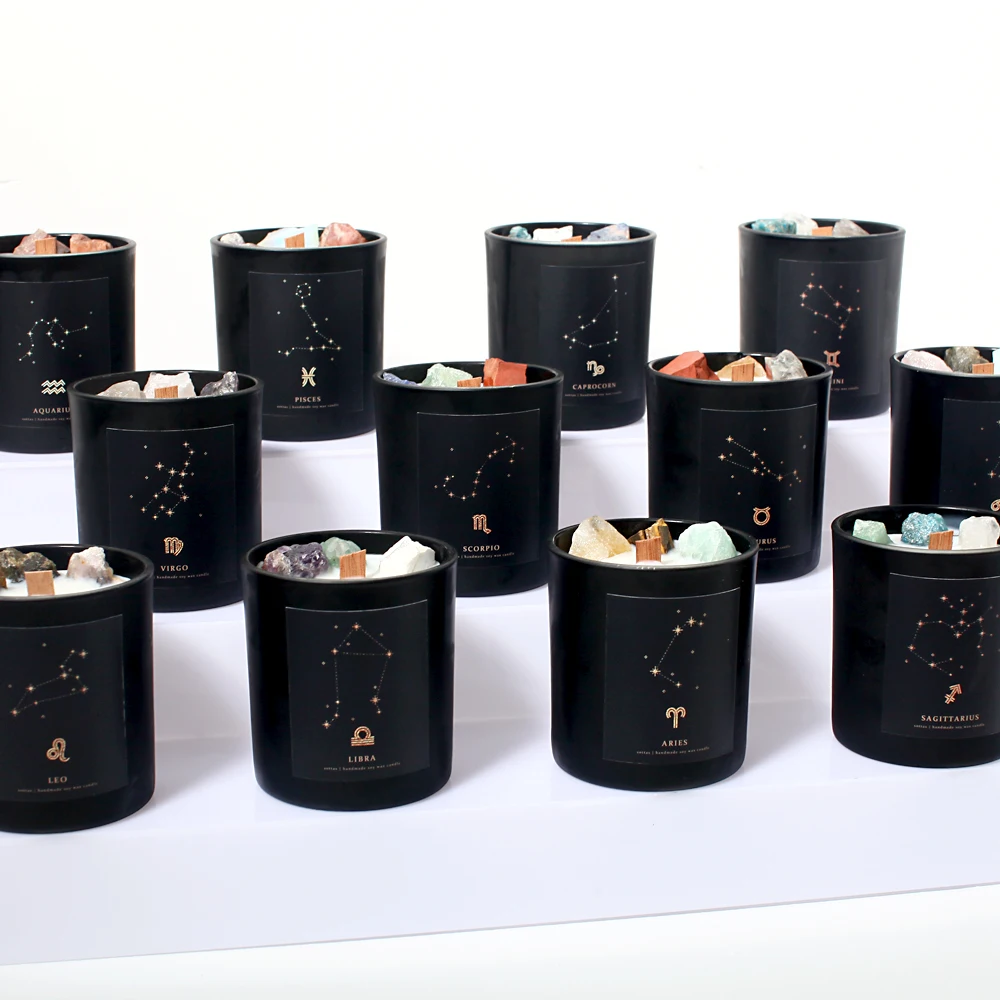 Zodiac candle Scented Soy Candle Luxury Custom 12 Constellations Gift Sets Handmade Customized Logo crystal candle
