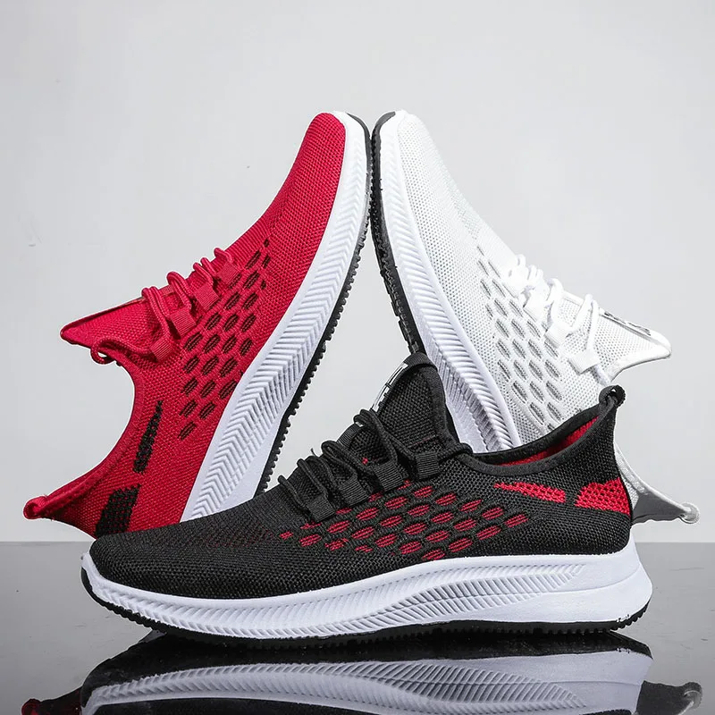 New fashion oem custom manufacturers low price formal injection woven red sports slip on breathable shoes sneakers for mens