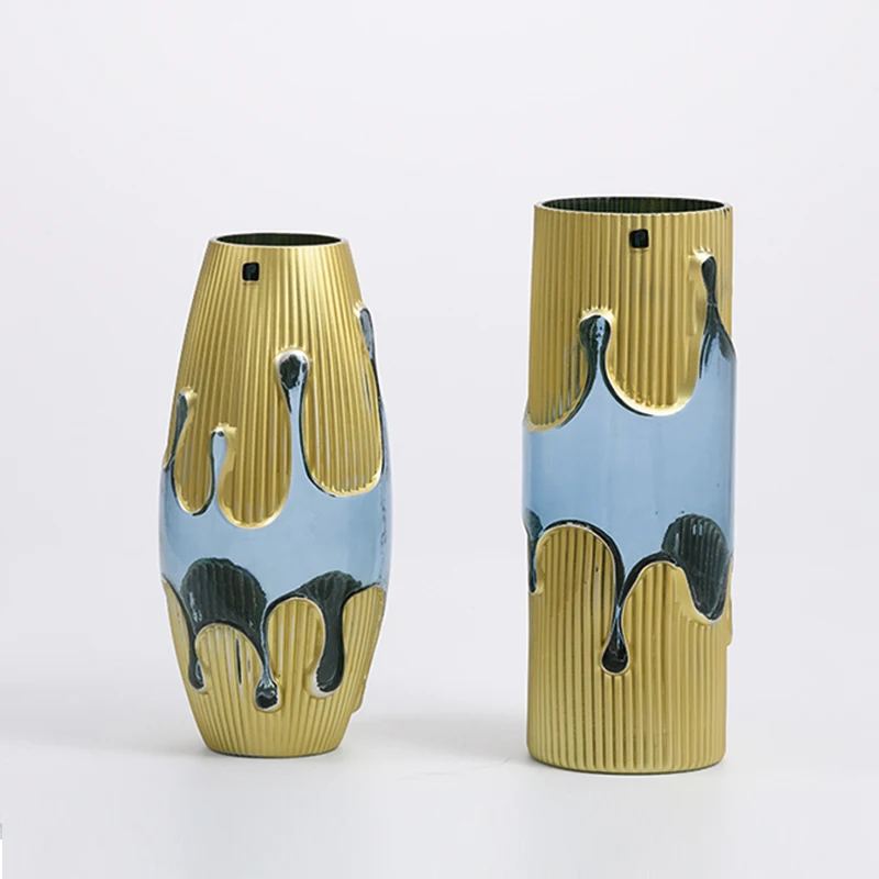 Glassware factory supply golden glass paint special design glass flower vase on sale