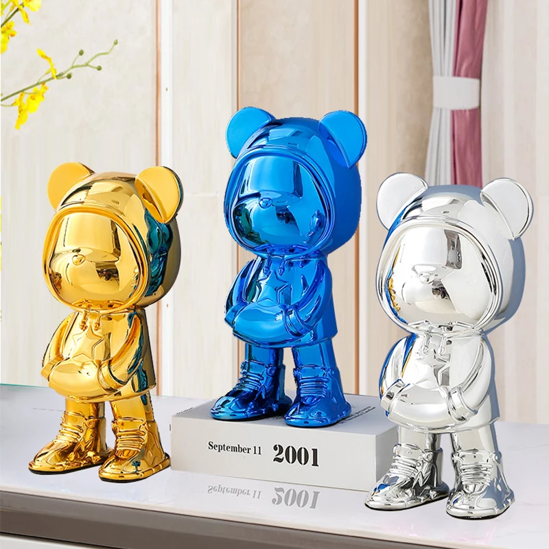 Creative minimalist light luxury wine cabinet decoration cartoon bear decoration bear doll electroplating resin bear decoration