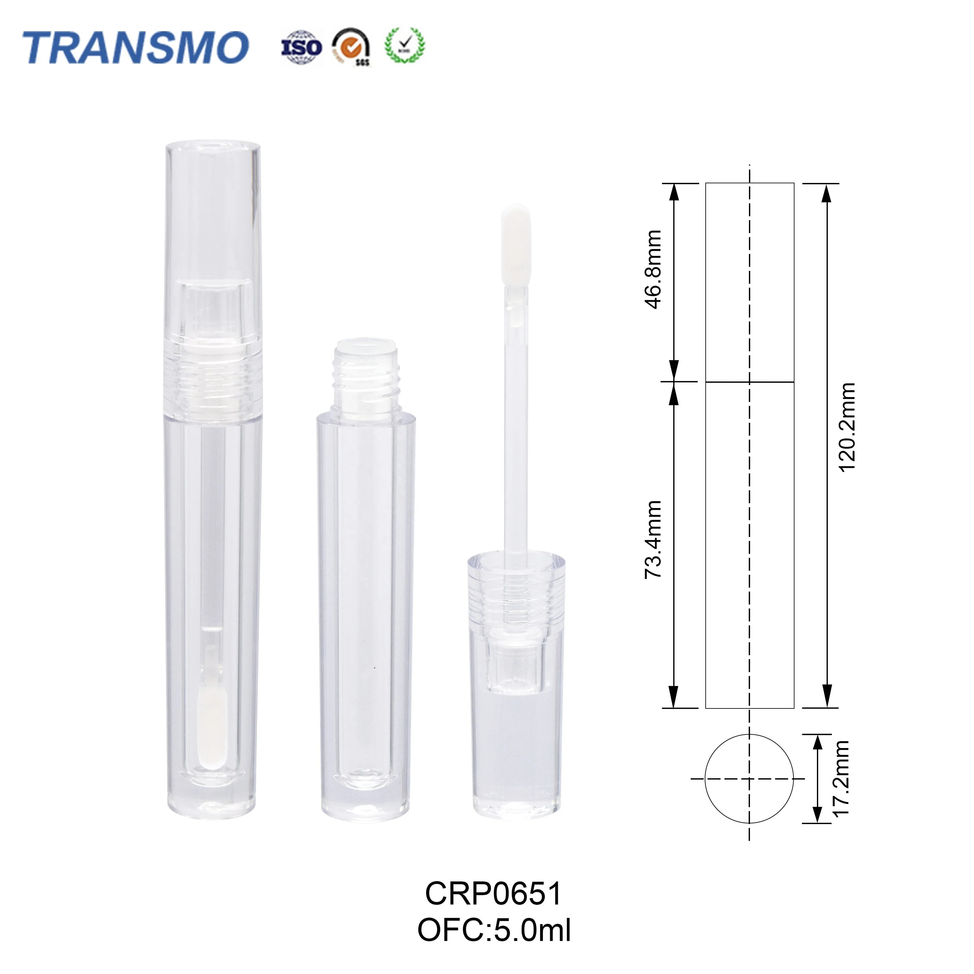 Recycled plastic 5ml lip gloss packaging custom logo liquid lipstick tube 5ml round crystal empty lipgloss tubes