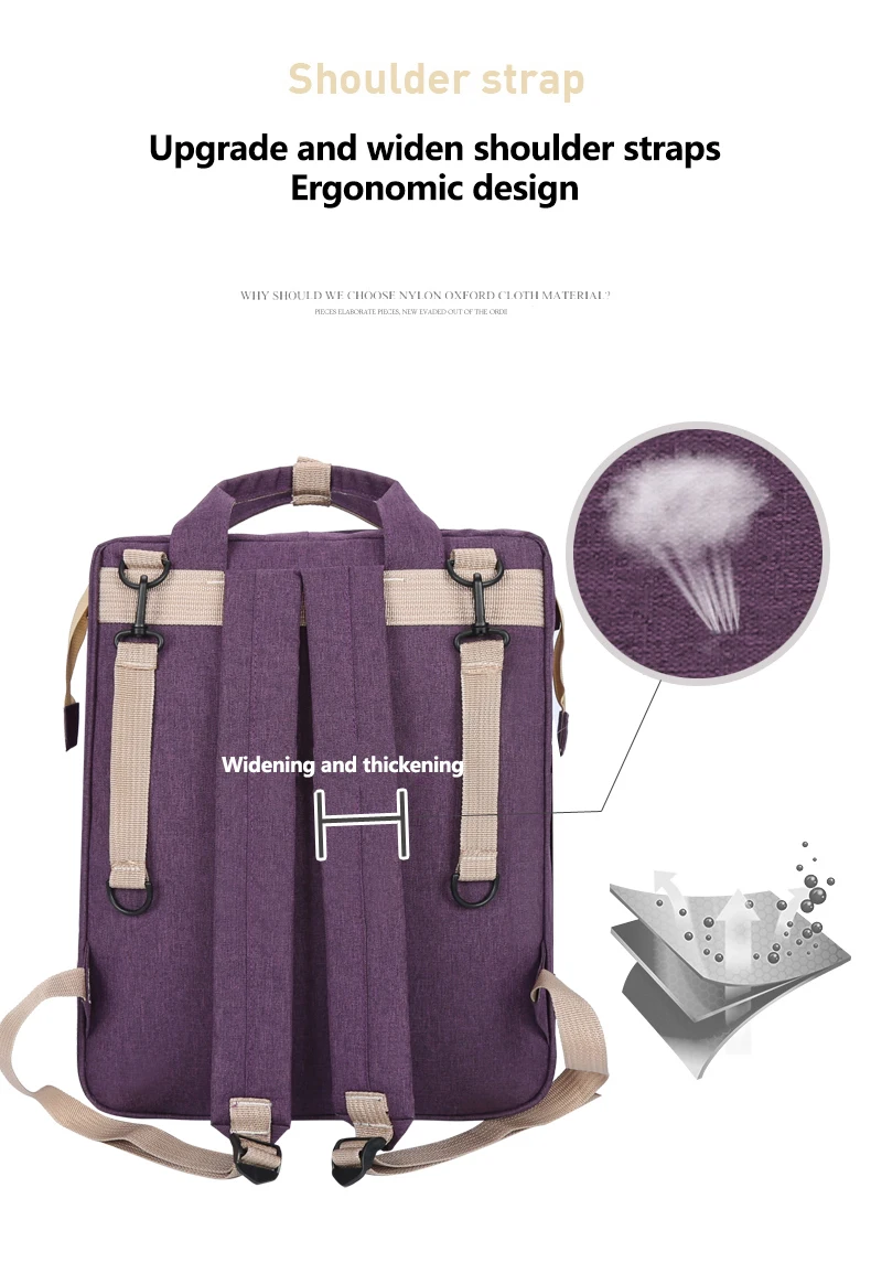 Fashion Customized Multifunction Large Capacity Waterproof Baby Reusable Diaper Bag Backpack With Bed Changing Station
