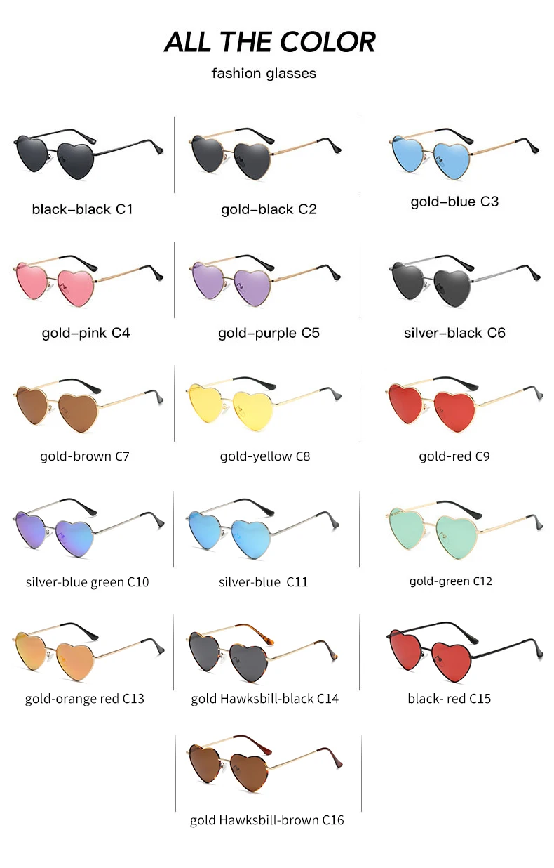 8088 Super Hot Metal Retro Heart Frame Colorful UV400 Women Sunglasses New Spring Leg Polarized Ladies Sun Glasses