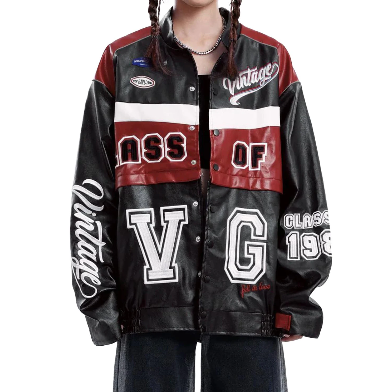 Patchwork Motorcycle Race Car Jackets Custom Logo Embroidery Silicone Patches Leather Varsity Jacket Men