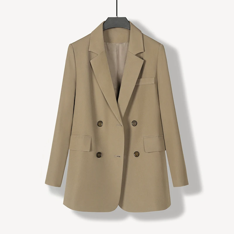 Guangzhou supplier trendy women clothing big size coffee color double breasted  blazer with back vent