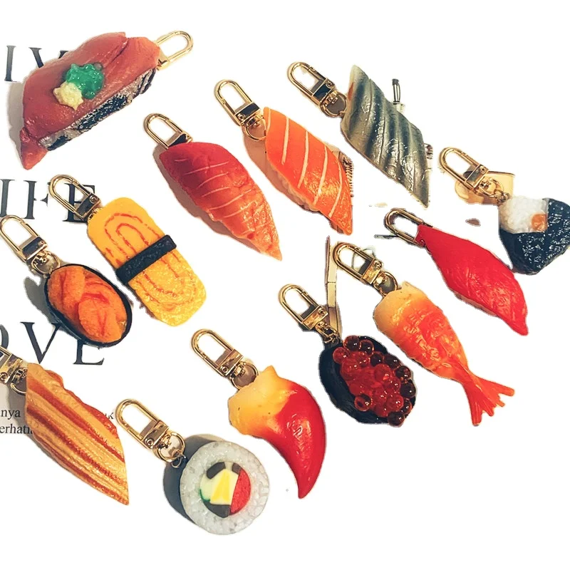 Japanese Cuisine Resin Simulation Sushi Keychain Keyring Food Model Pendant For Women Men Gift Bag Car Holder
