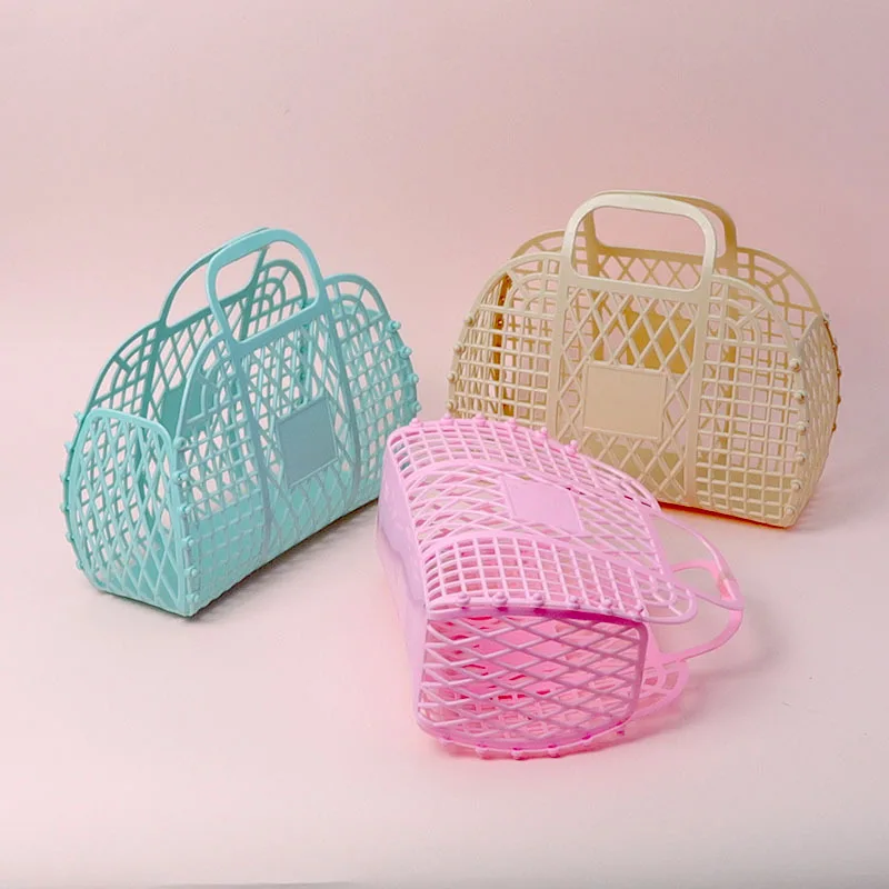 OWNSWING Bathroom Hollowed out Toiletries Bath portable Plastic bath basket Foldable mesh hand-carried basket bath basket