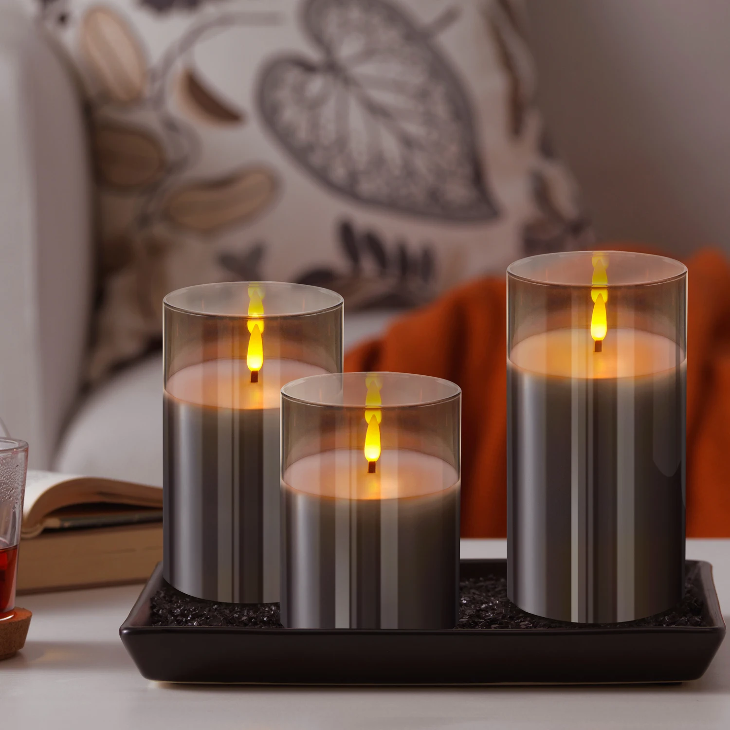 battery operated led candle remote control grey glass real wax flameless electronic candles