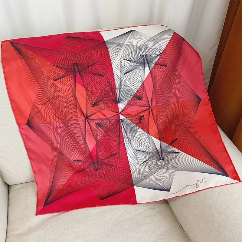 4 pieces Modern line Real Pure Silk Scarf for Women 70*70cm Square Head Hair Wrapping Twill silk Scarves Chic Style