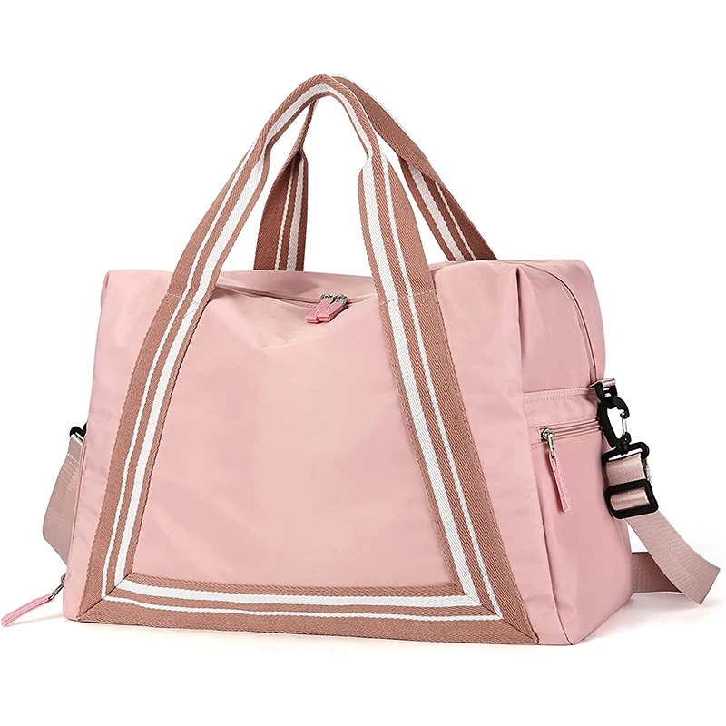 Wholesale Women Custom Pink Sports Gym Carry On Weekender Overnight Tote Travel Duffle Bag With Logo